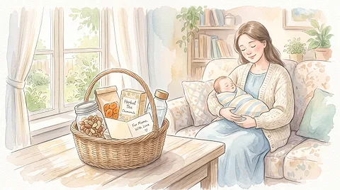 A gift hamper for a new mum: fewer things, more relief